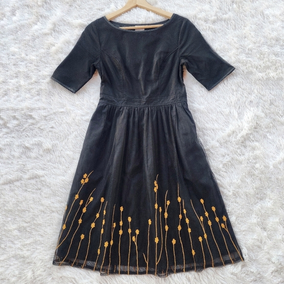 eshakti Dresses & Skirts - eShakti Black Tulle Embroidered Flare Dress